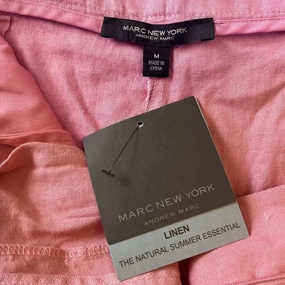 NWT MARC NEW YORK APRICOT LINEN BLEND BELTED SHORTS SZ MEDIUM - Picture 3 of 11